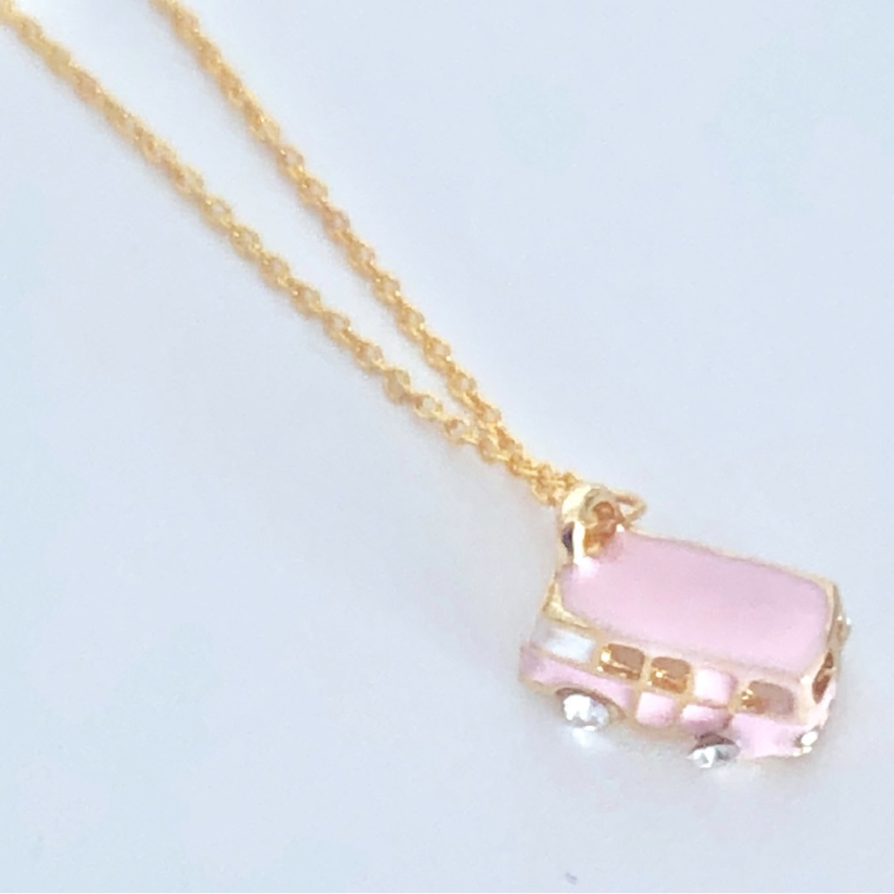 New Sparkling Travel Chain Necklace Van Scoobymobile RV Bus Fun Gift Pastel Pink